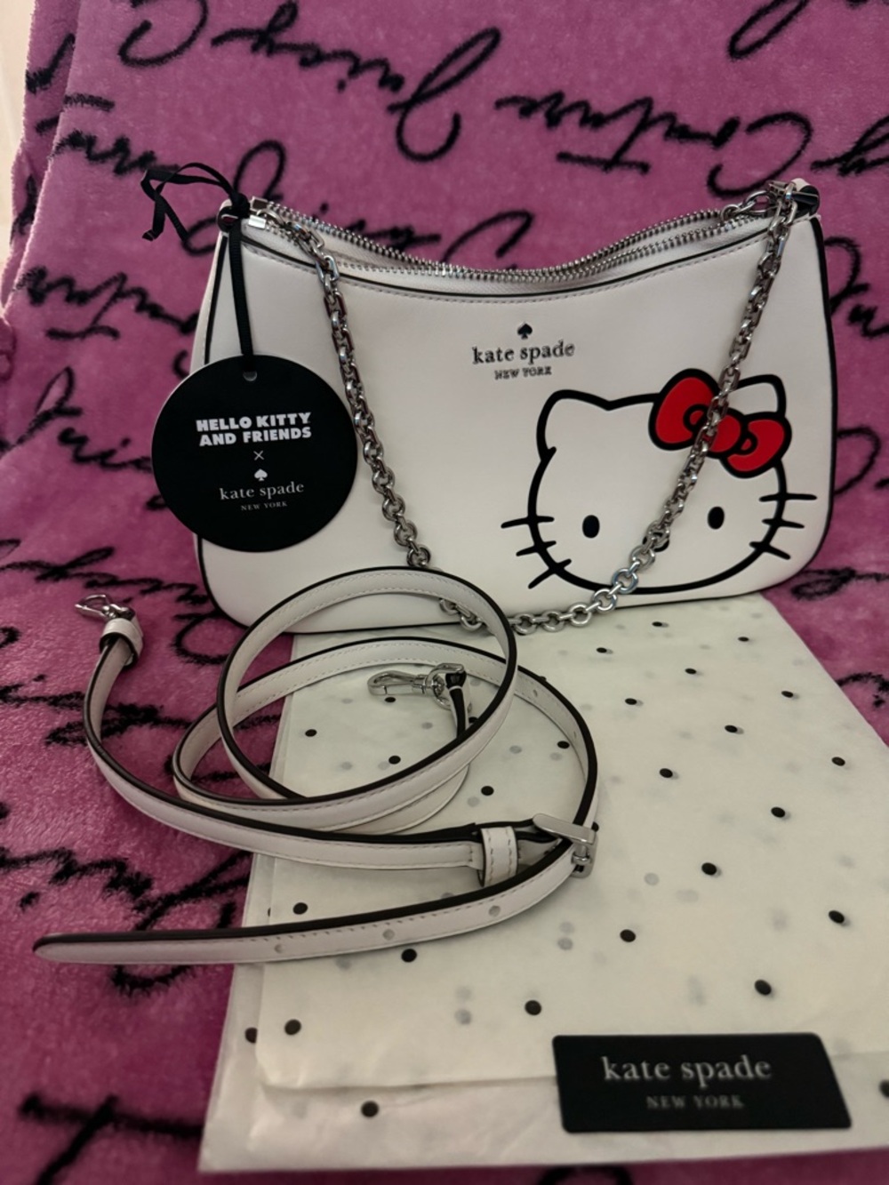 kate spade White Hello Kitty Leather Shoulder Bag with Red Bow - Picture 8 of 10